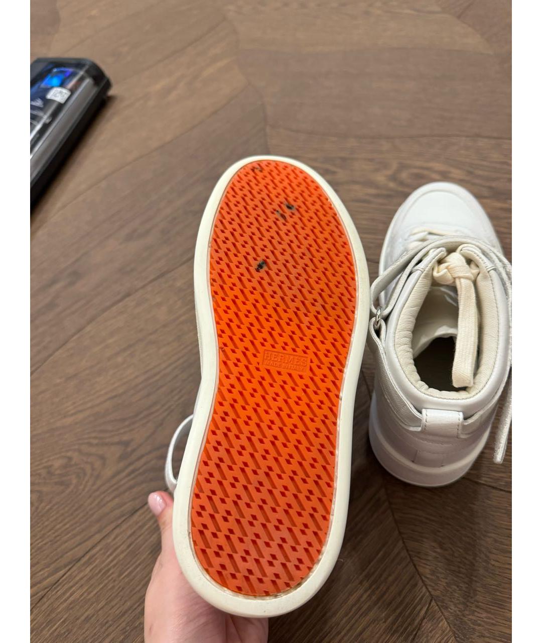 HERMES Белые кожаные кеды, фото 6