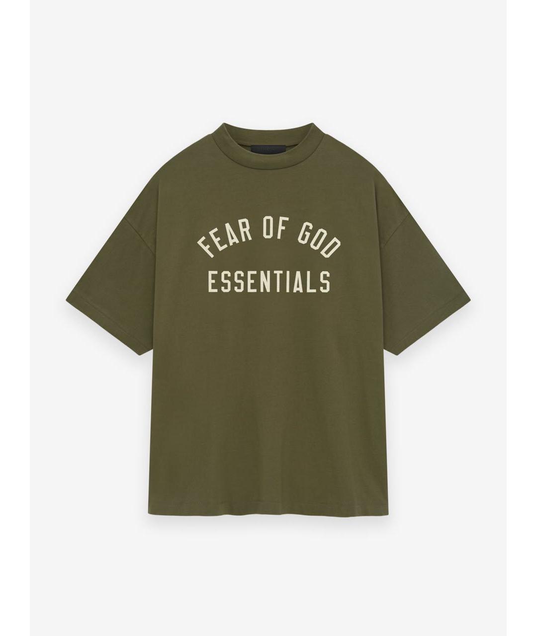 FEAR OF GOD ESSENTIALS Хаки хлопковая футболка, фото 3