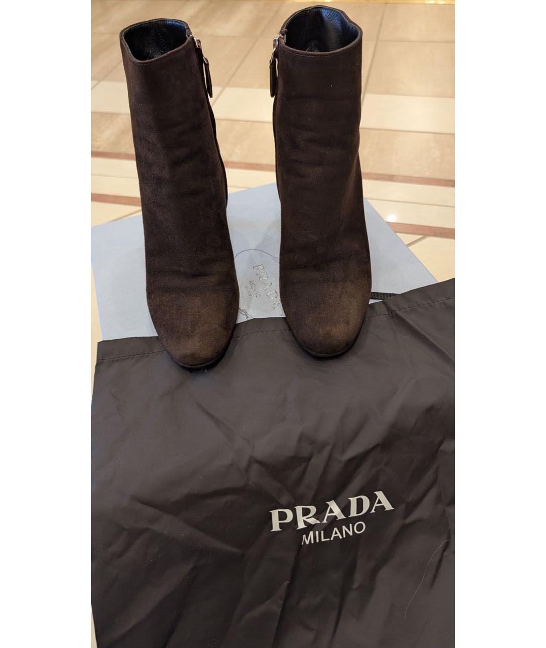 PRADA Коричневые замшевые ботильоны, фото 8