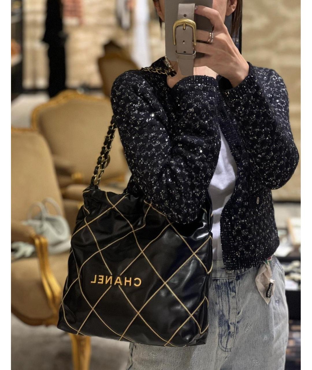 CHANEL Черная кожаная сумка тоут, фото 6