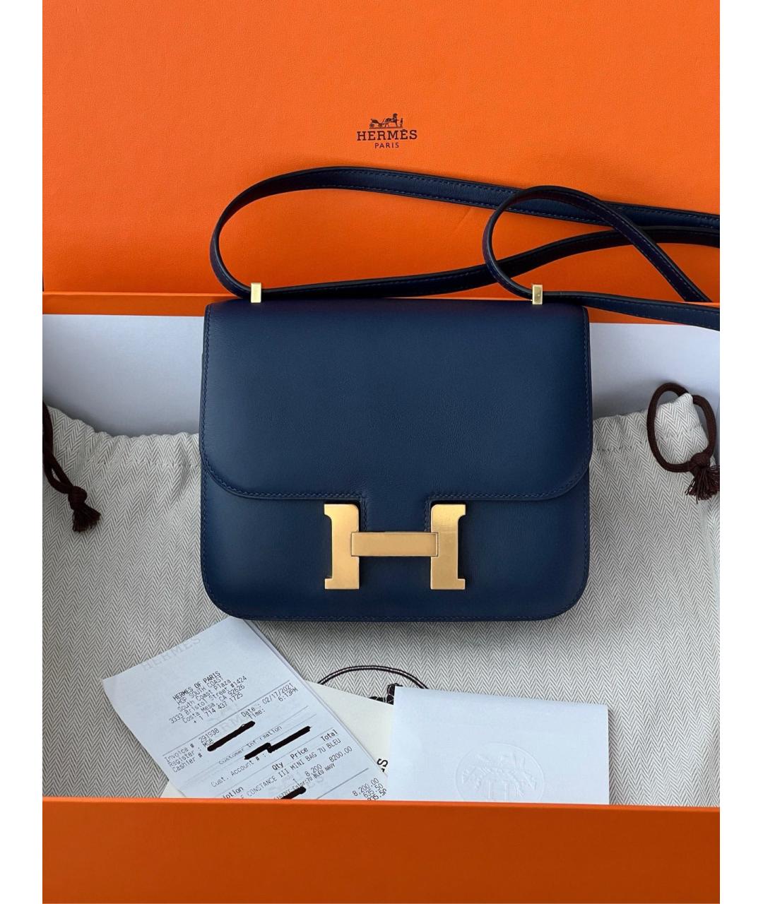 HERMES Темно-синяя кожаная сумка через плечо, фото 9