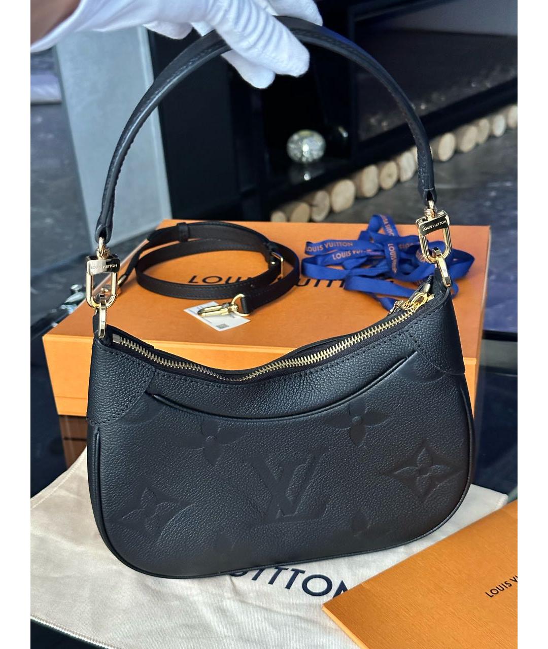 LOUIS VUITTON Черная кожаная сумка с короткими ручками, фото 3