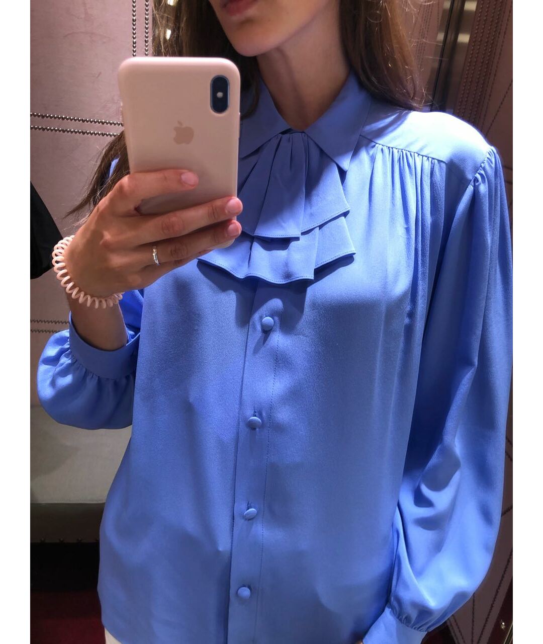 GUCCI Голубая шелковая блузы, фото 3