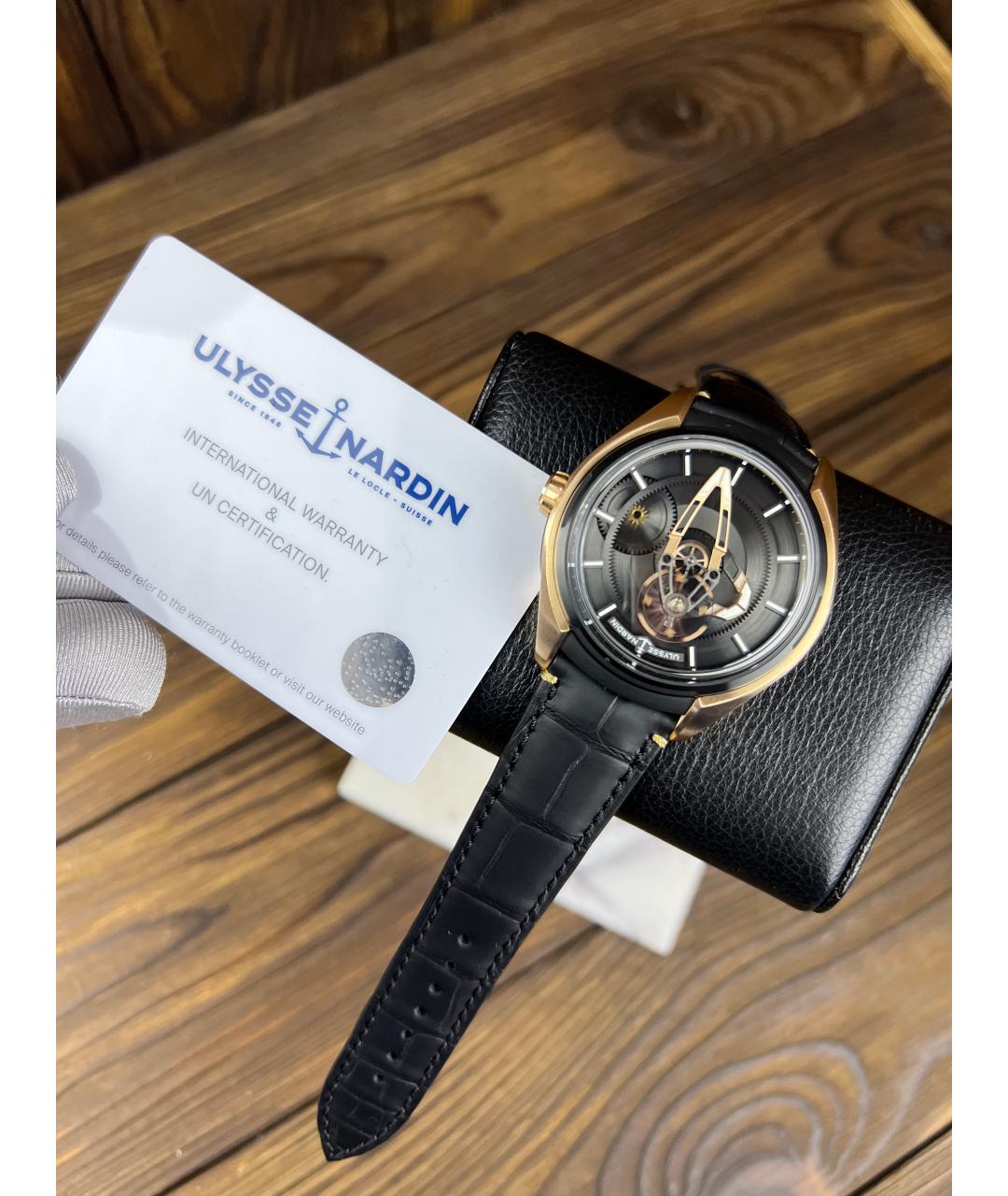 Ulysse Nardin Черные часы из розового золота, фото 2