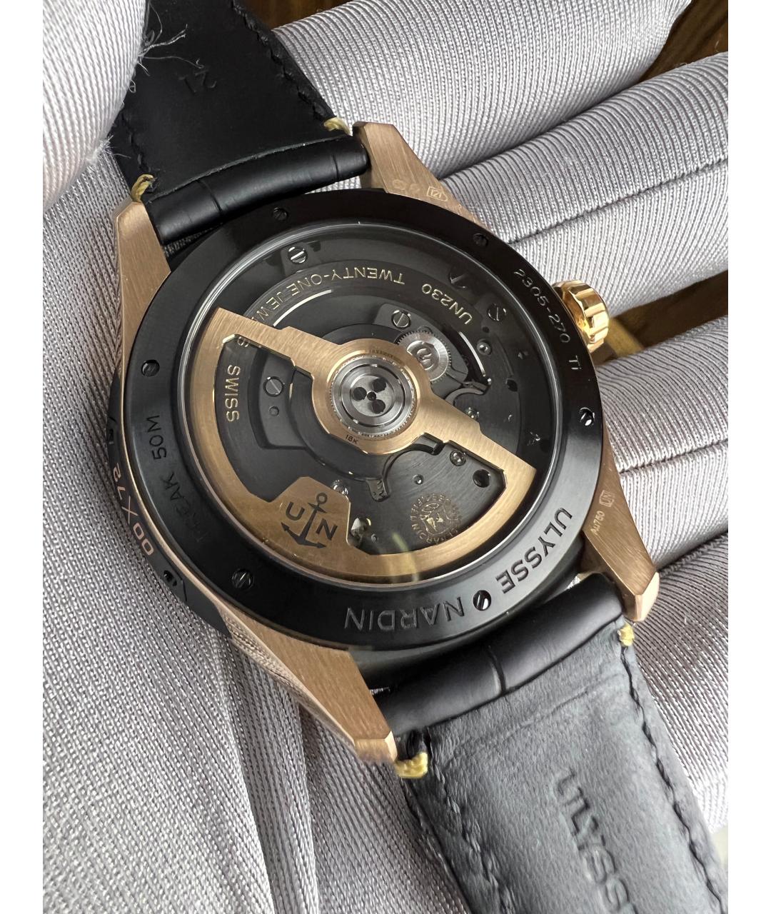 Ulysse Nardin Черные часы из розового золота, фото 7