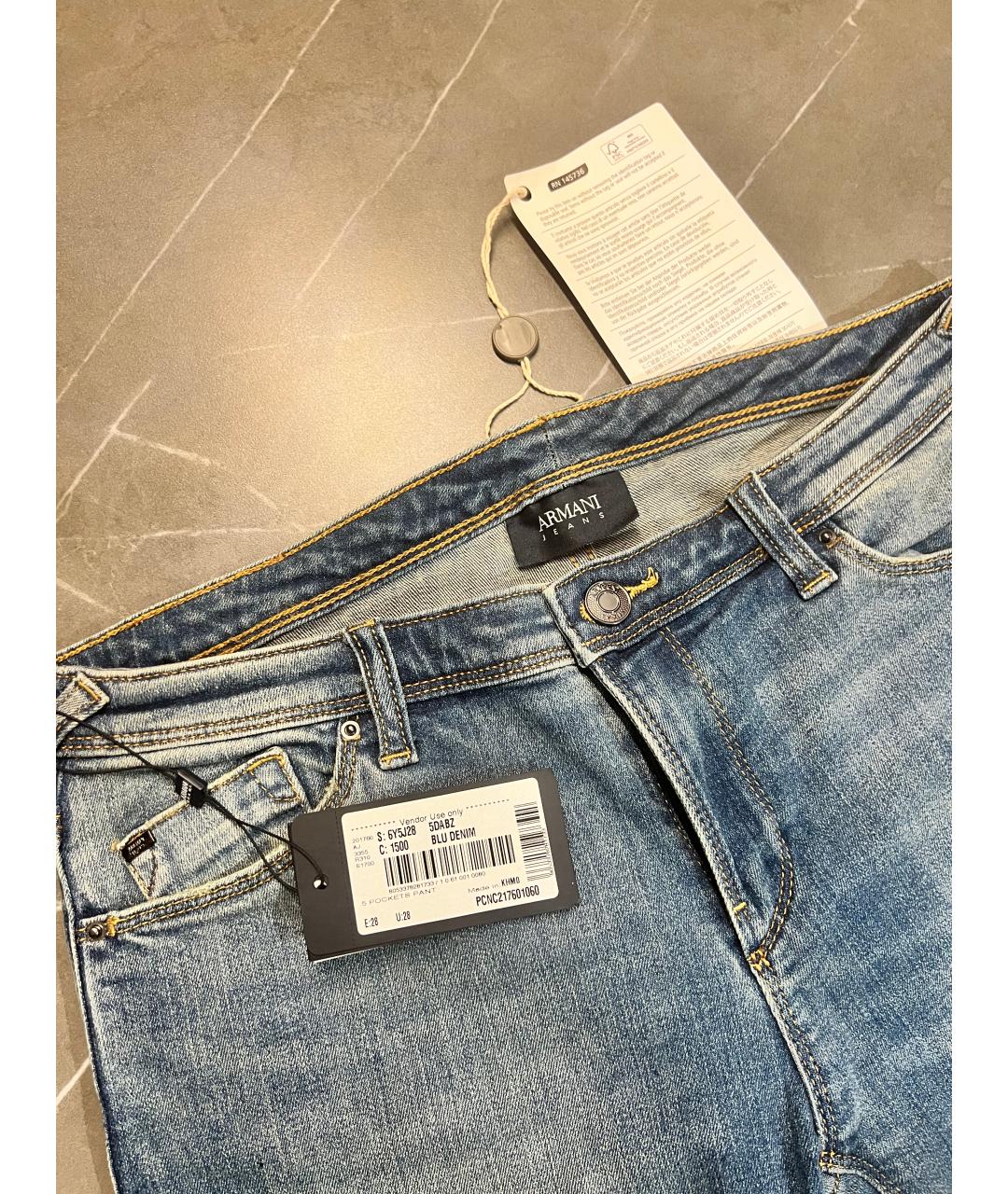 ARMANI JEANS Голубые хлопко-полиэстеровые джинсы слим, фото 3