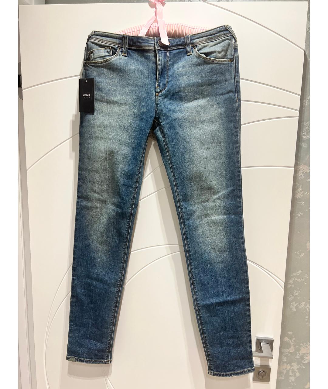 ARMANI JEANS Голубые хлопко-полиэстеровые джинсы слим, фото 6