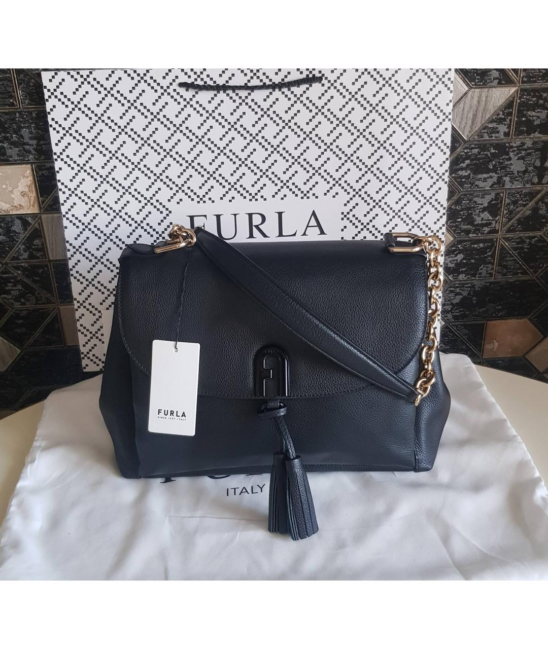 FURLA Черная кожаная сумка с короткими ручками, фото 10