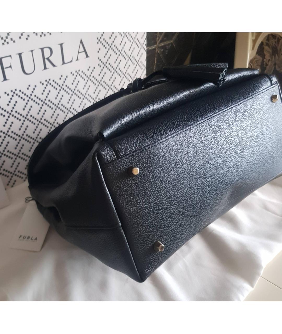 FURLA Черная кожаная сумка с короткими ручками, фото 6