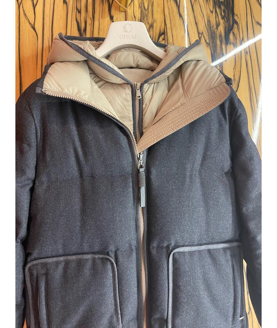 BRUNELLO CUCINELLI Серый шерстяной пуховик, фото 2