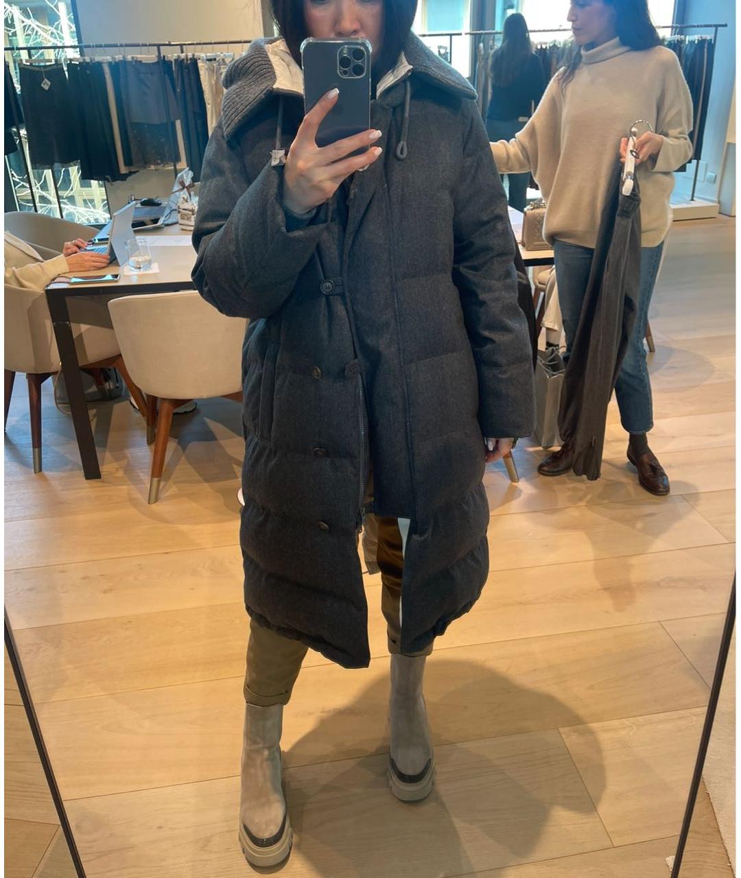 BRUNELLO CUCINELLI Серый шерстяной пуховик, фото 7