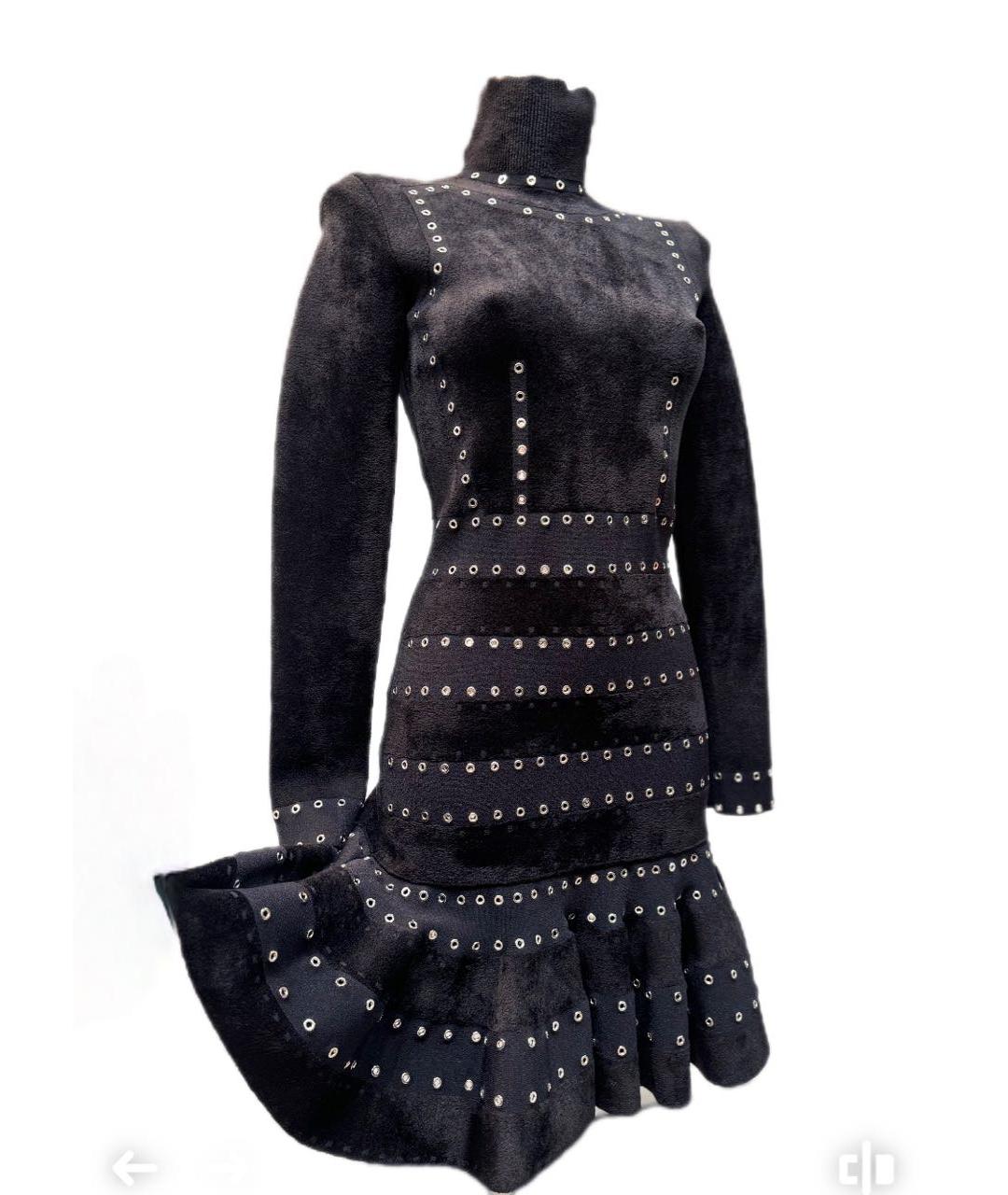 ALEXANDER MCQUEEN Черное вискозное коктейльное платье, фото 4