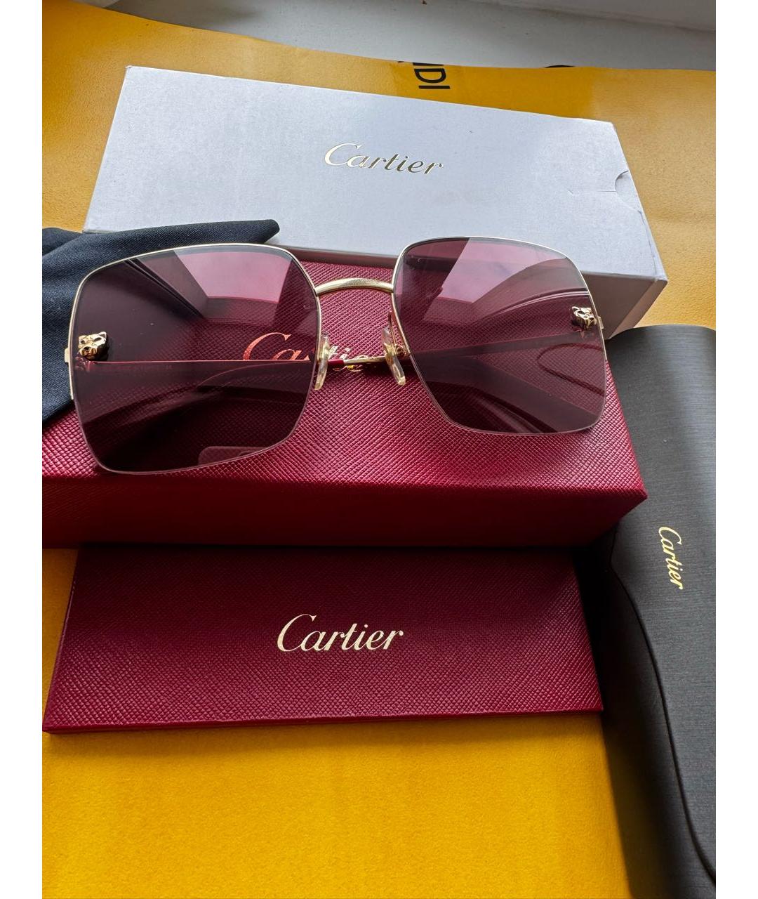 CARTIER Коричневые металлические солнцезащитные очки, фото 5