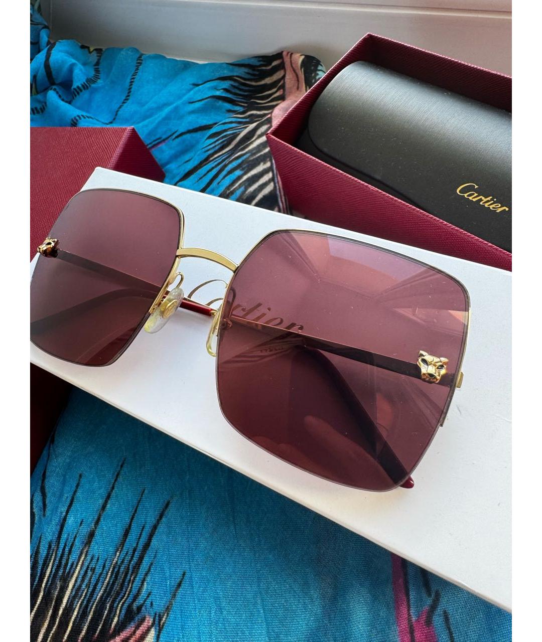 CARTIER Коричневые металлические солнцезащитные очки, фото 6