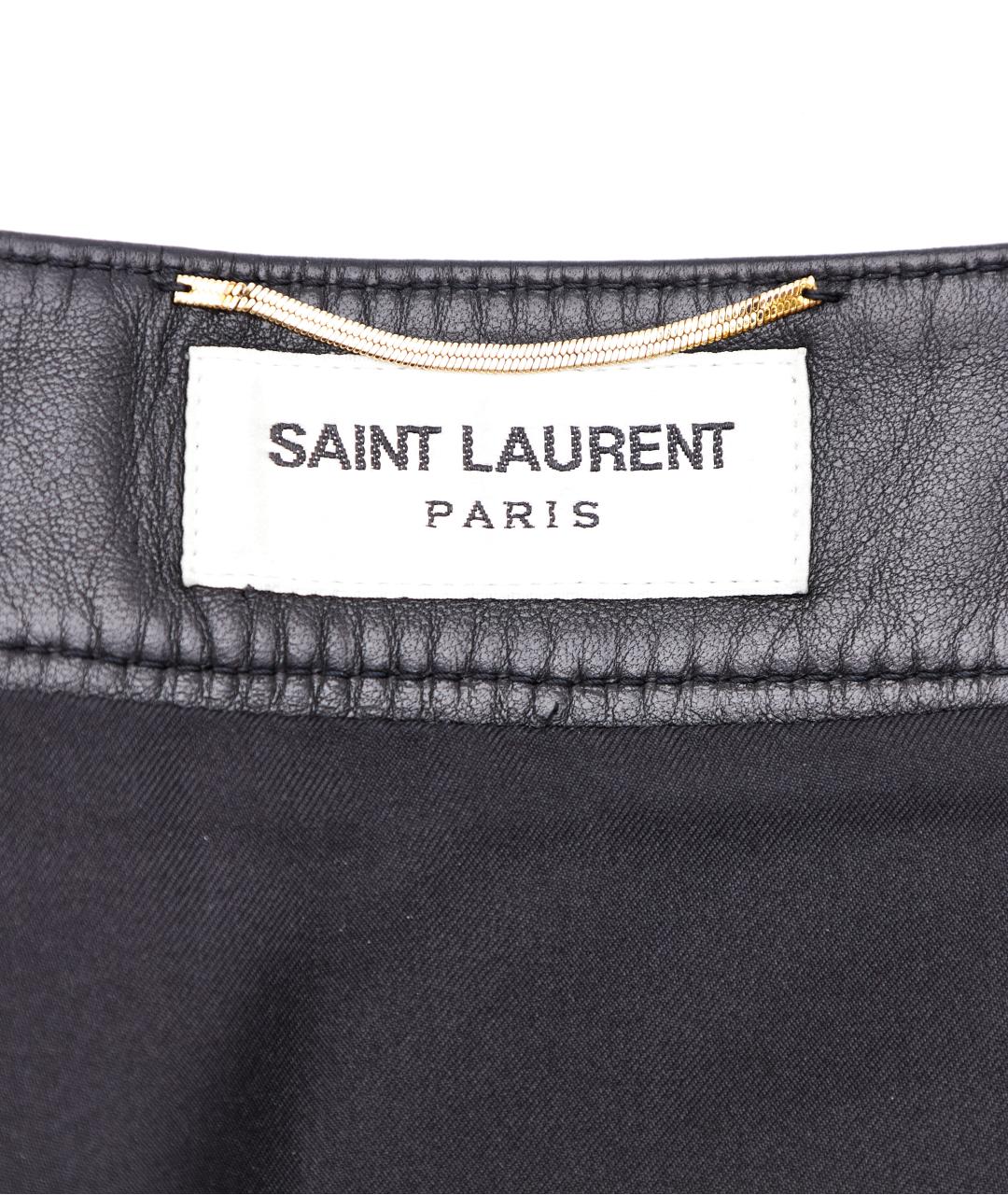 SAINT LAURENT Черная кожаная юбка мини, фото 5