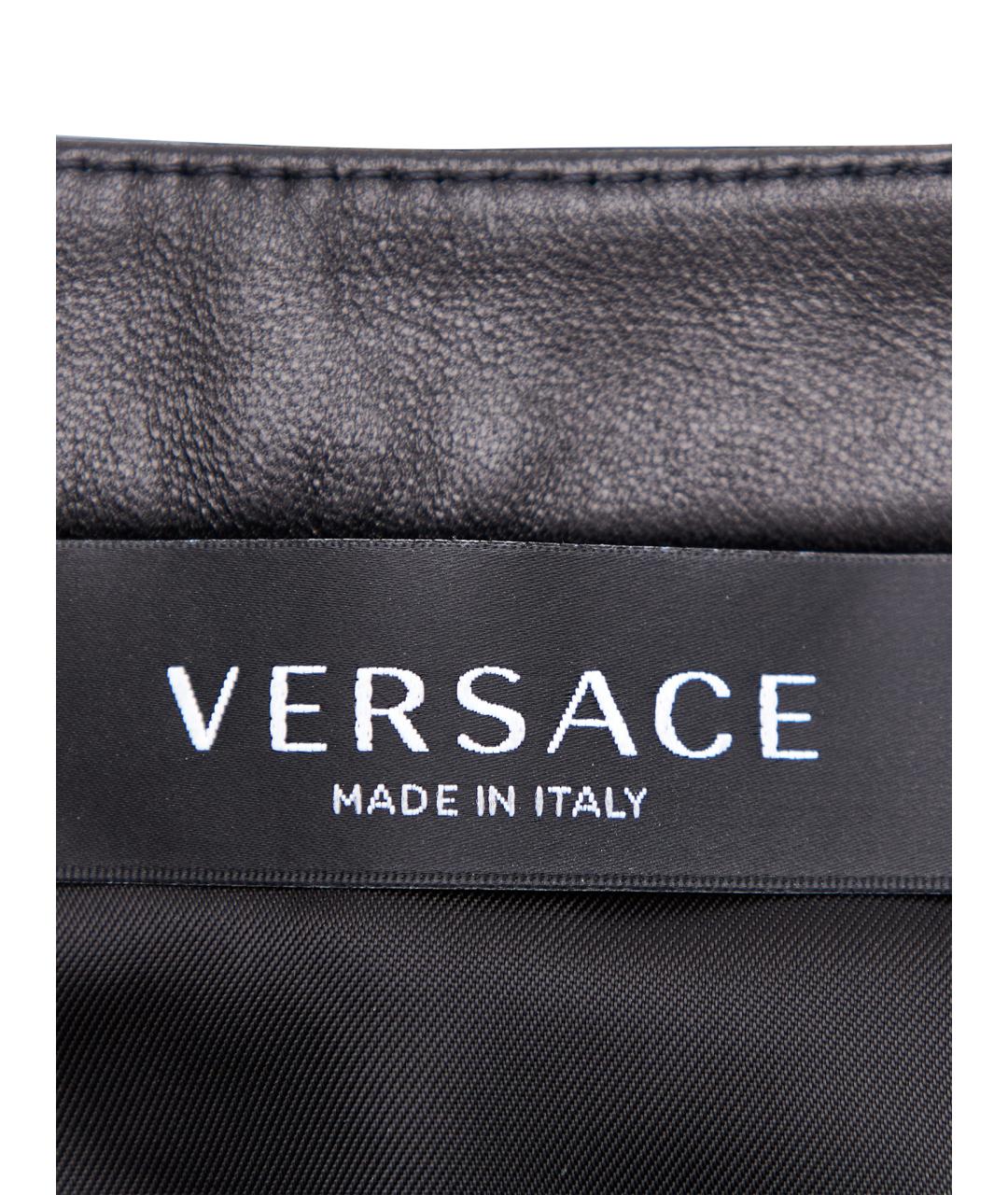 VERSACE Черная кожаная юбка миди, фото 8