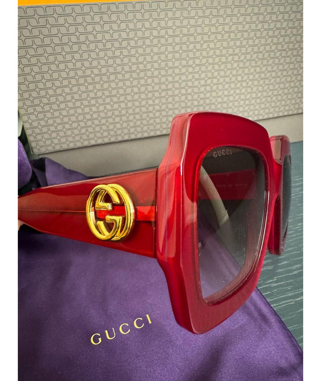 GUCCI Красные пластиковые солнцезащитные очки, фото 3