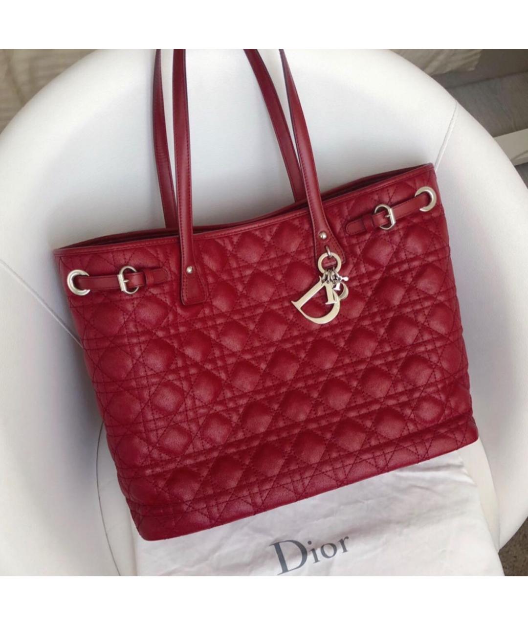 CHRISTIAN DIOR Бордовая кожаная сумка тоут, фото 2