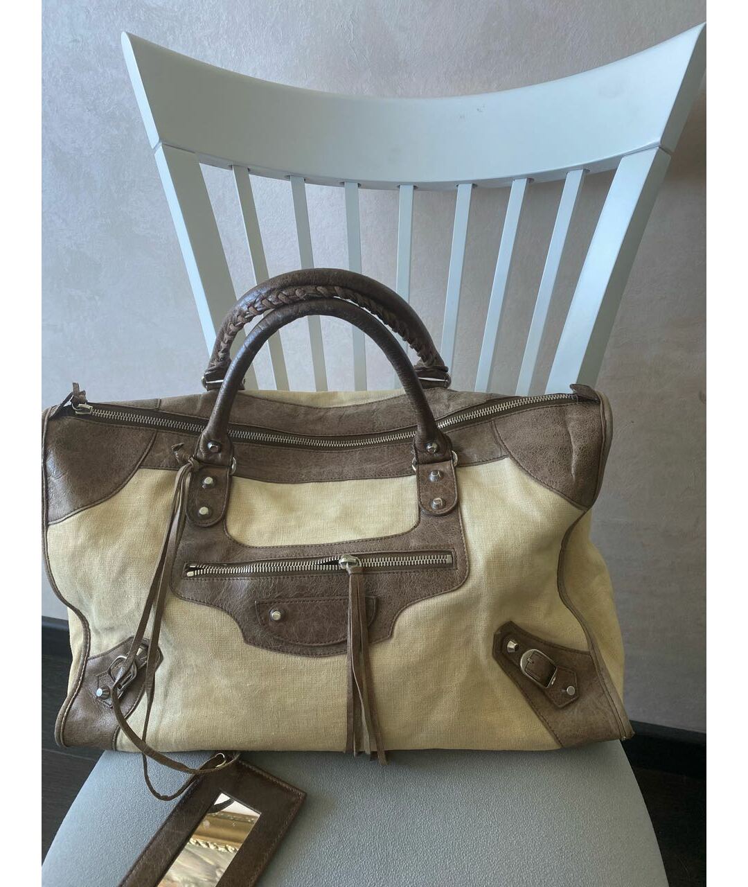 BALENCIAGA Бежевая кожаная сумка тоут, фото 9