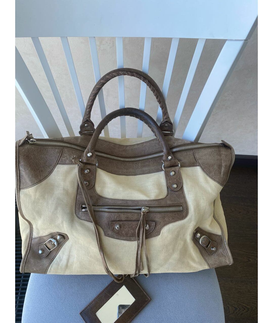 BALENCIAGA Бежевая кожаная сумка тоут, фото 8