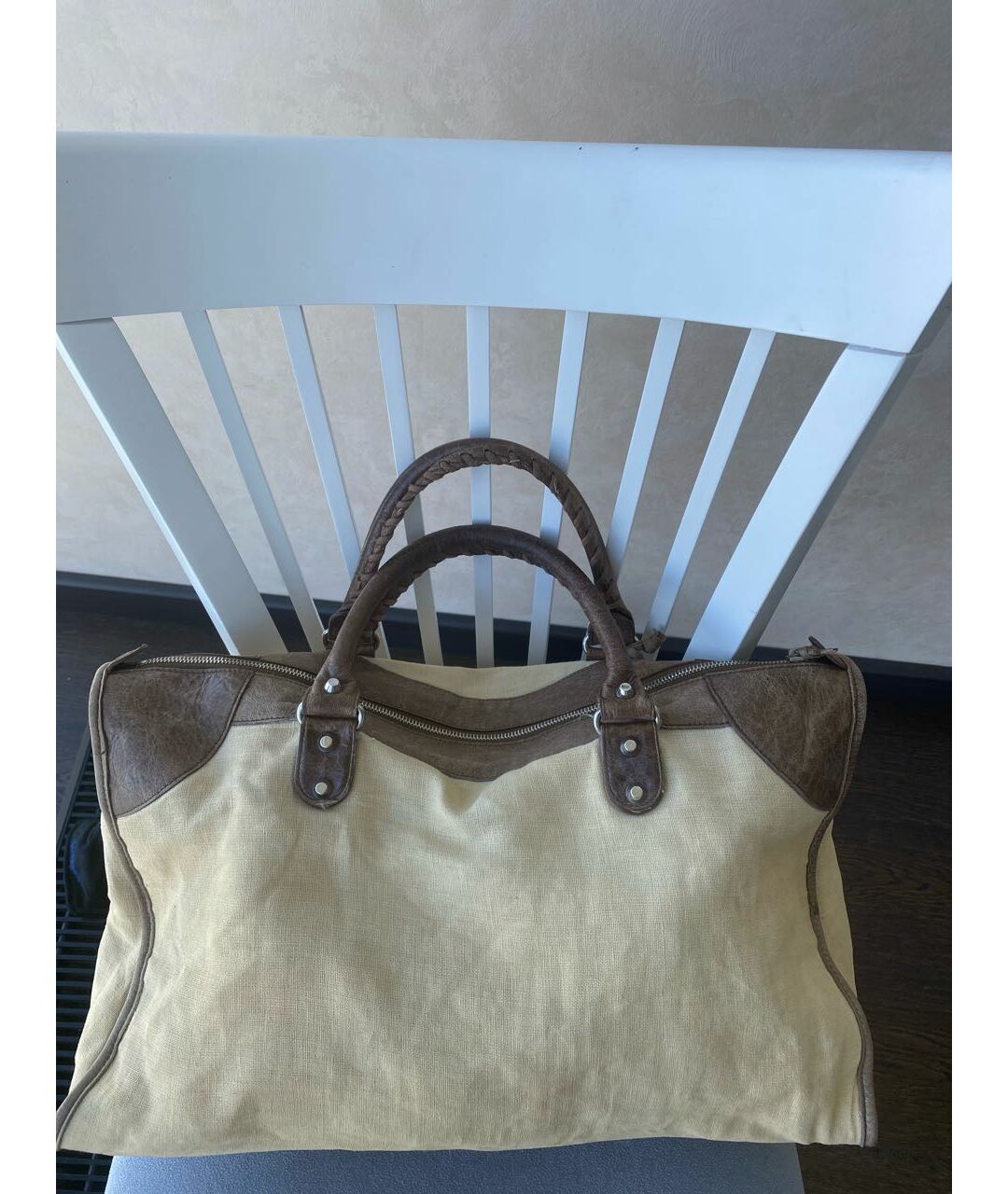 BALENCIAGA Бежевая кожаная сумка тоут, фото 2