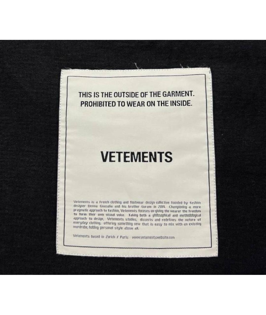 VETEMENTS Черная хлопковая футболка, фото 4