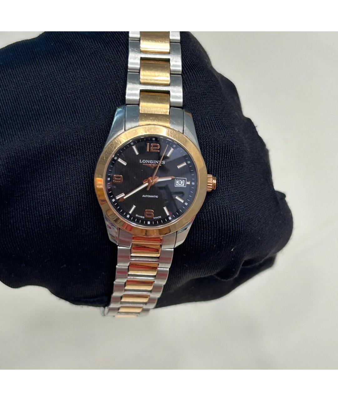 LONGINES Черные часы из розового золота, фото 9