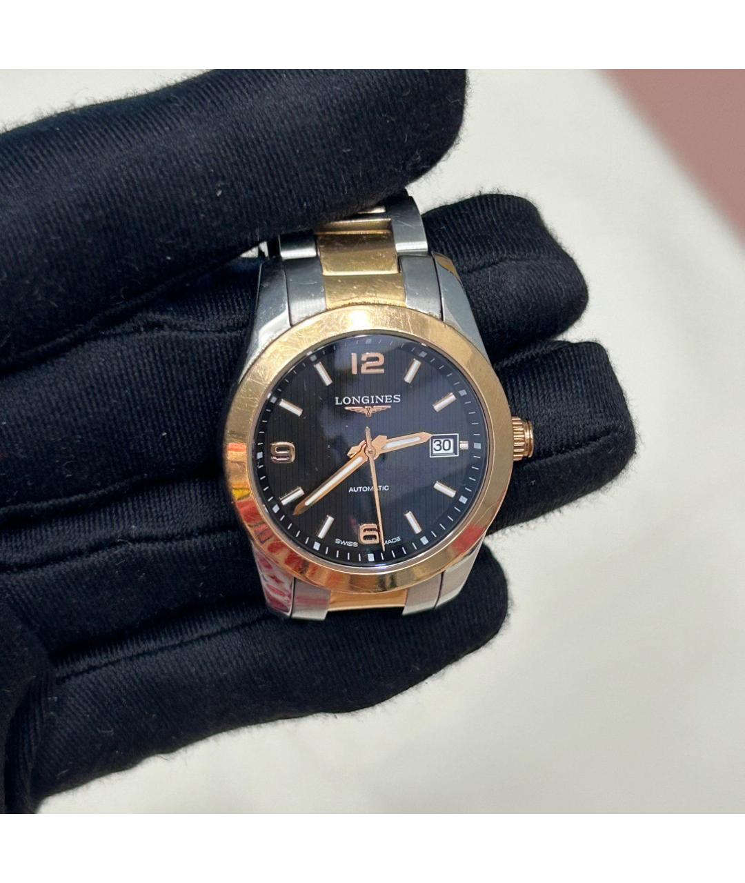 LONGINES Черные часы из розового золота, фото 3