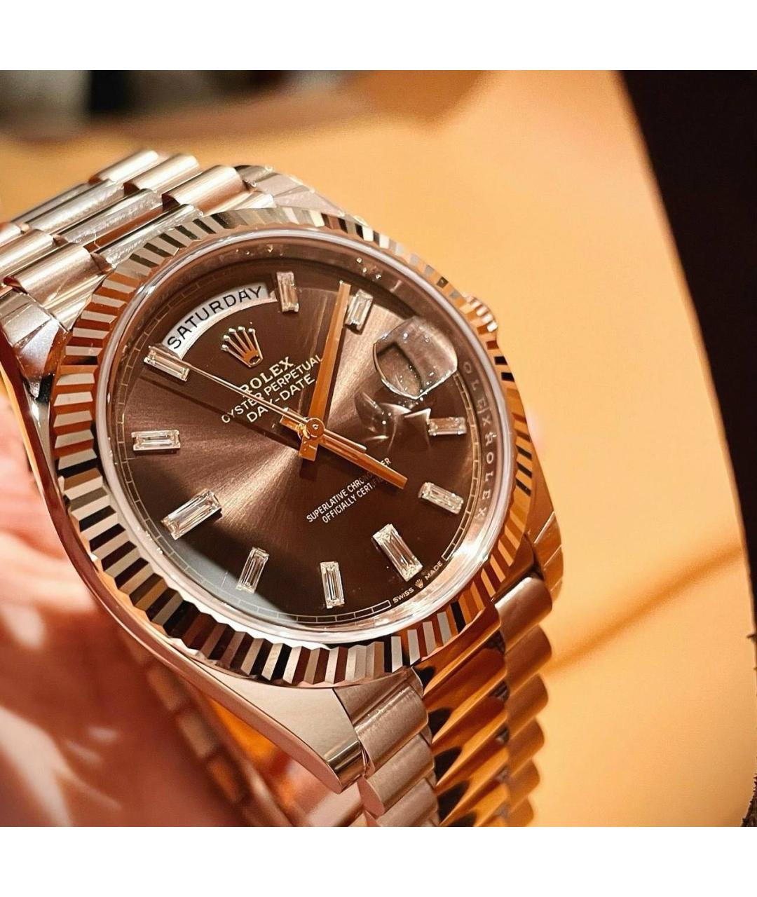 ROLEX Коричневые часы из розового золота, фото 2