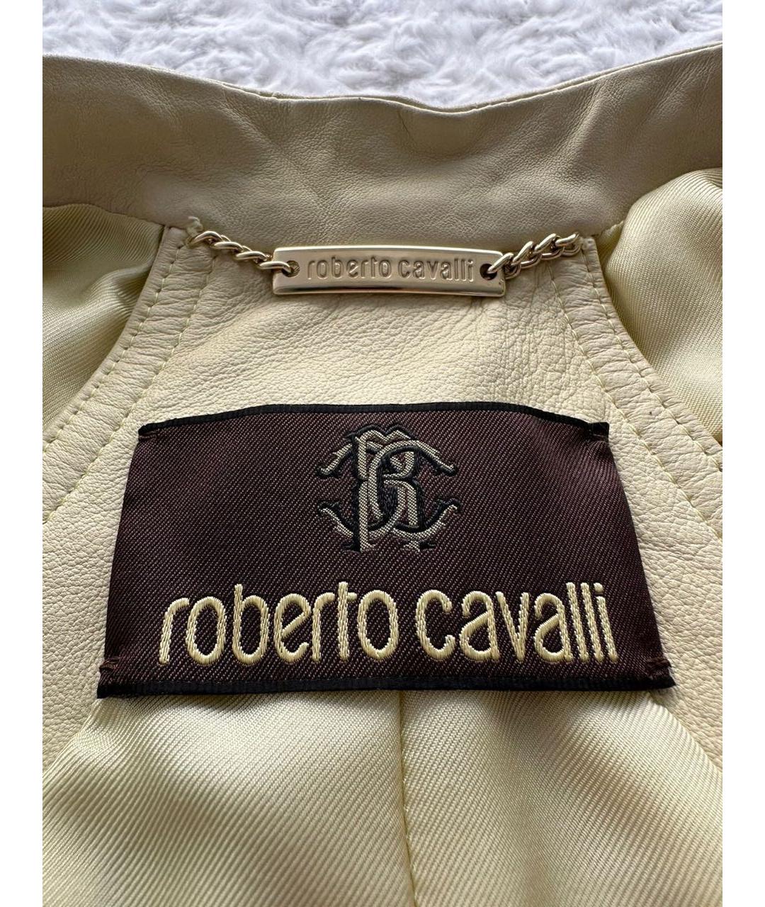 ROBERTO CAVALLI Бежевая кожаная куртка, фото 4