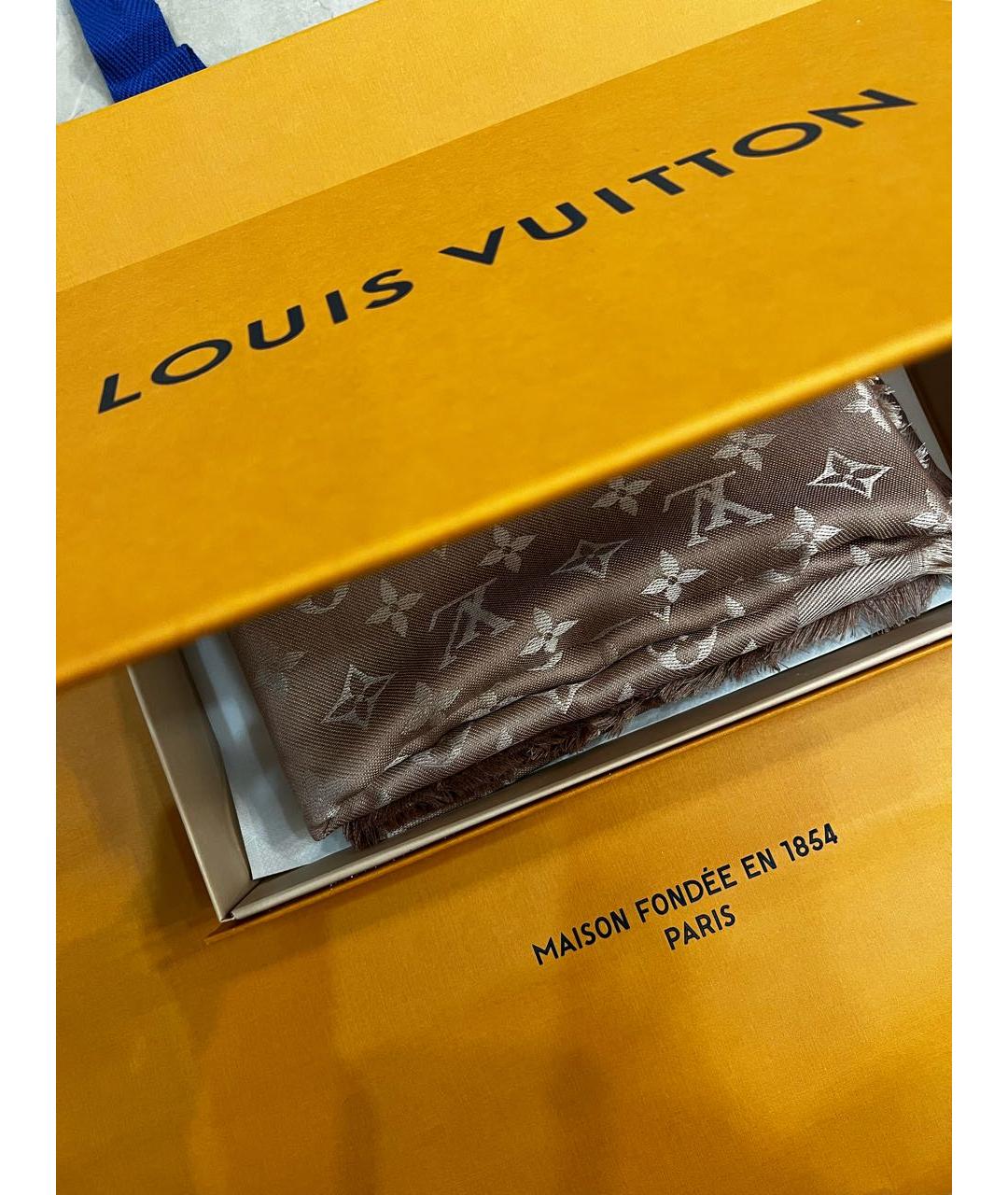 LOUIS VUITTON Коричневый шелковый платок, фото 3