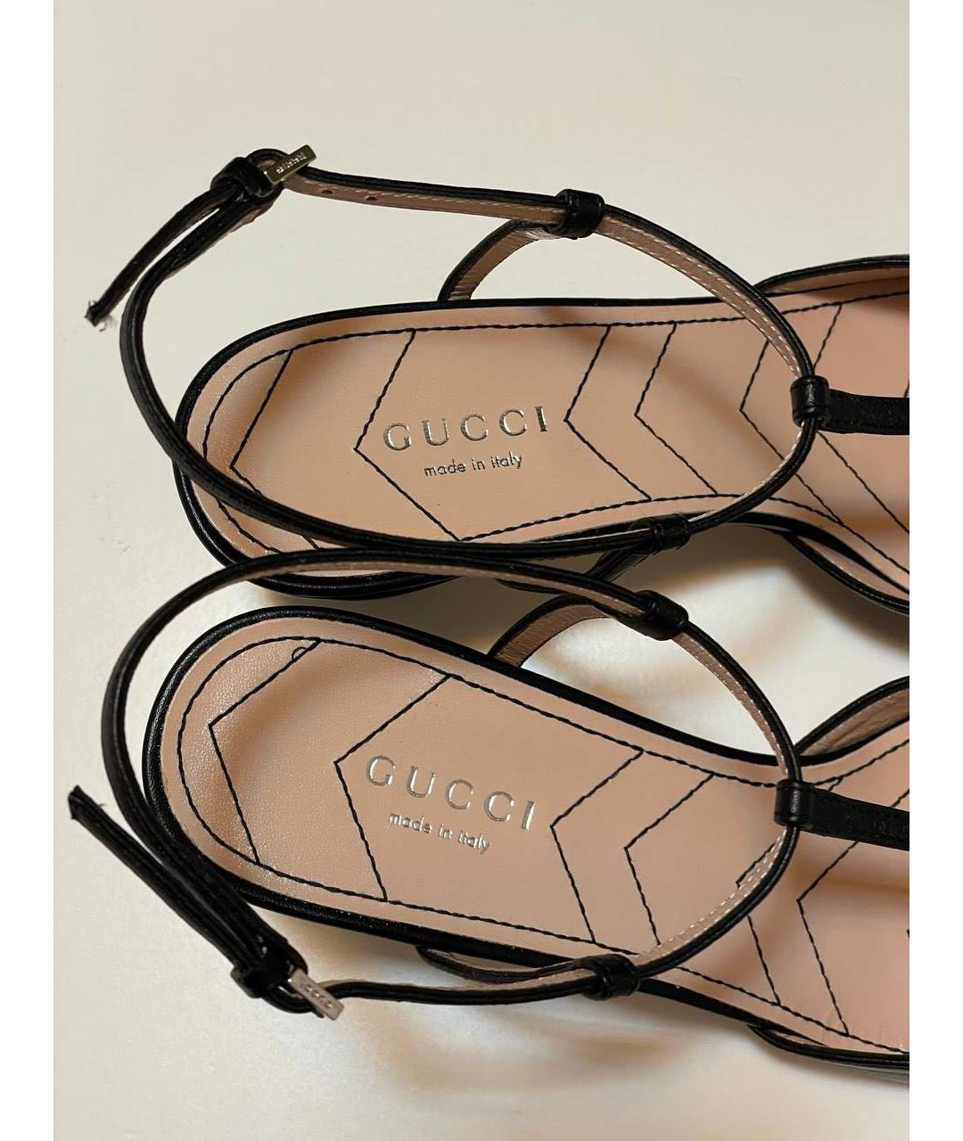 GUCCI Черные кожаные босоножки, фото 5