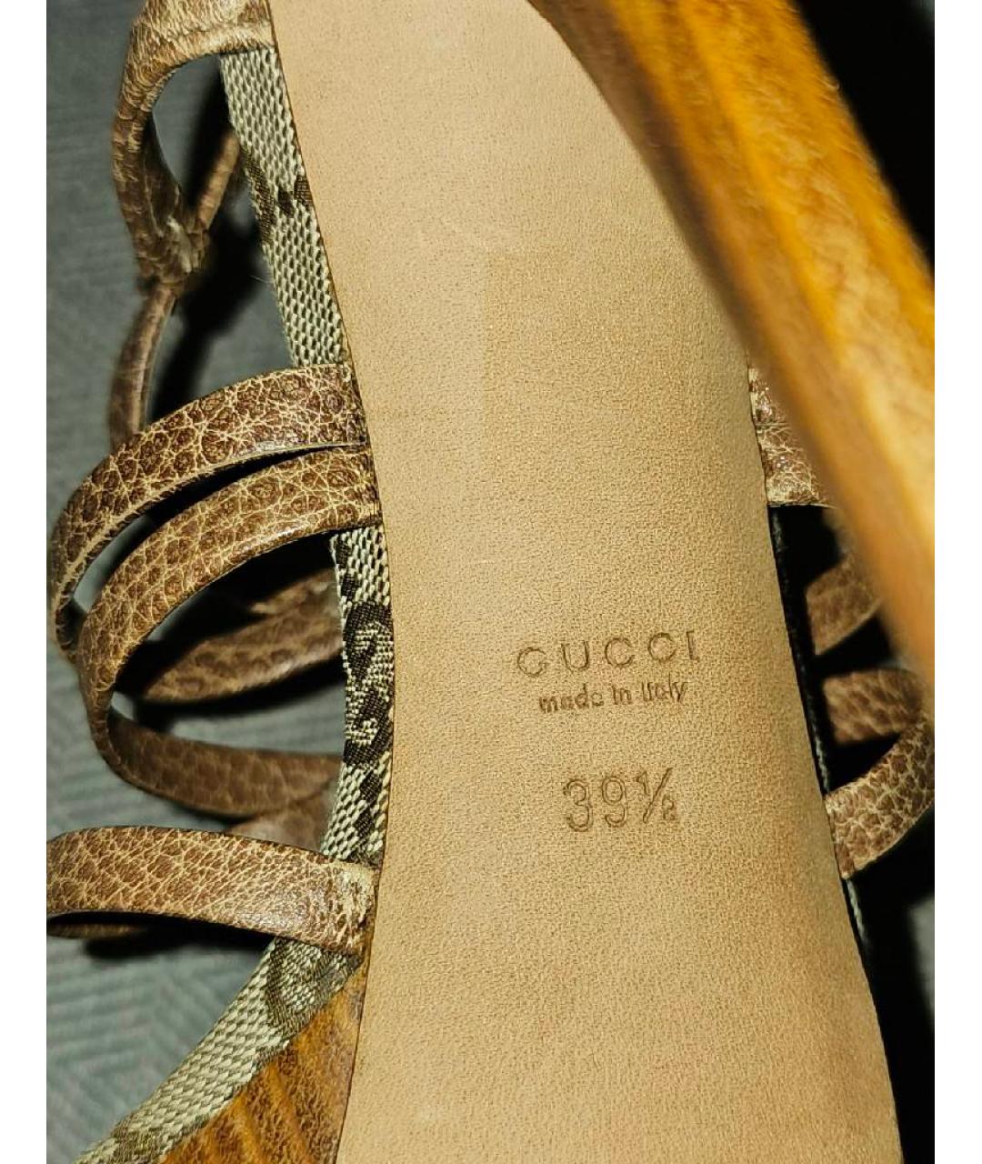 GUCCI Коричневые кожаные босоножки, фото 4