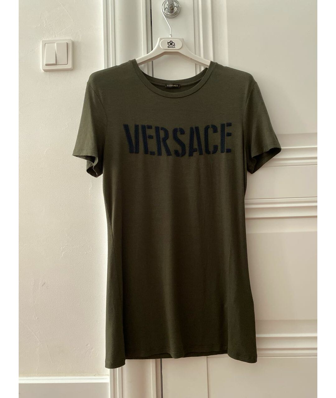 VERSACE Хаки вискозная футболка, фото 7
