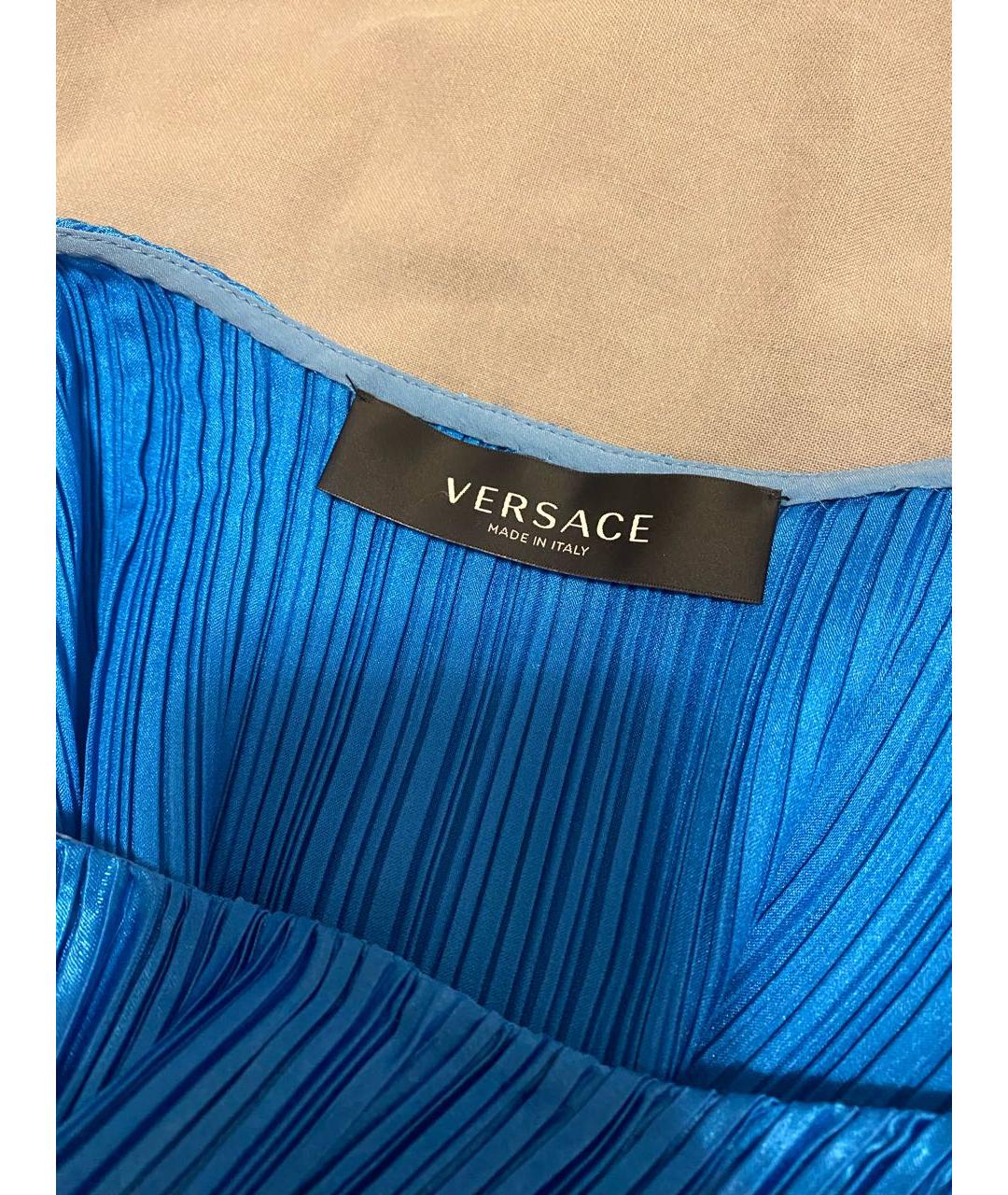 VERSACE Голубое полиэстеровое коктейльное платье, фото 3