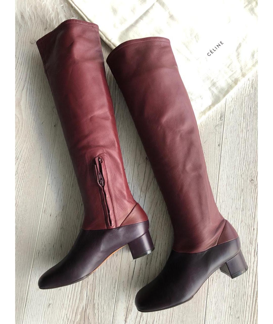 CELINE Бордовые кожаные сапоги, фото 2