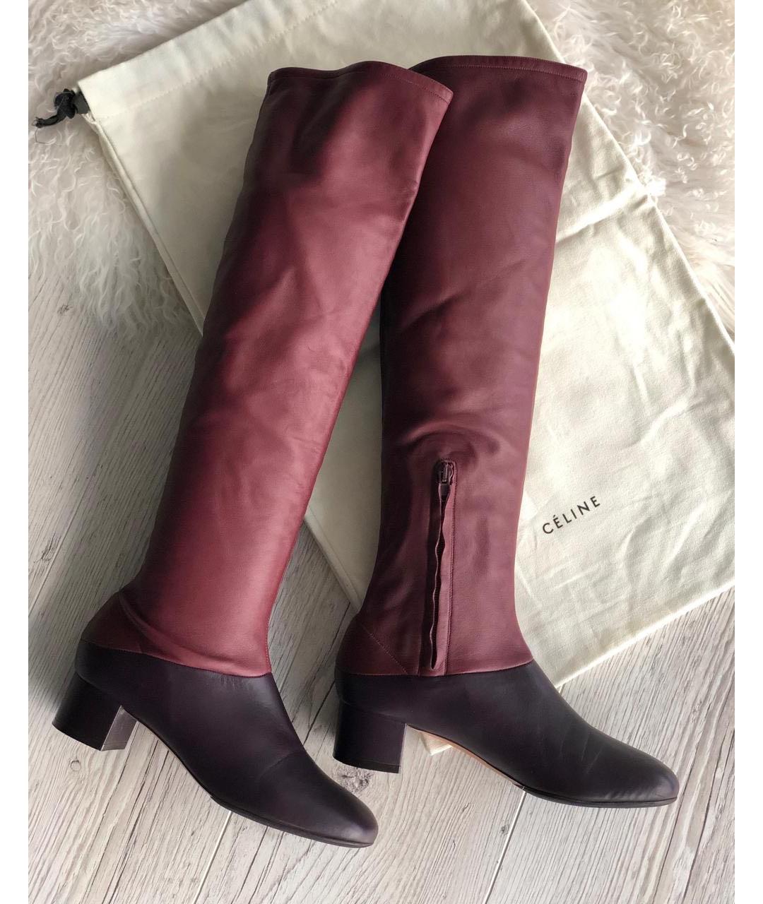 CELINE Бордовые кожаные сапоги, фото 9