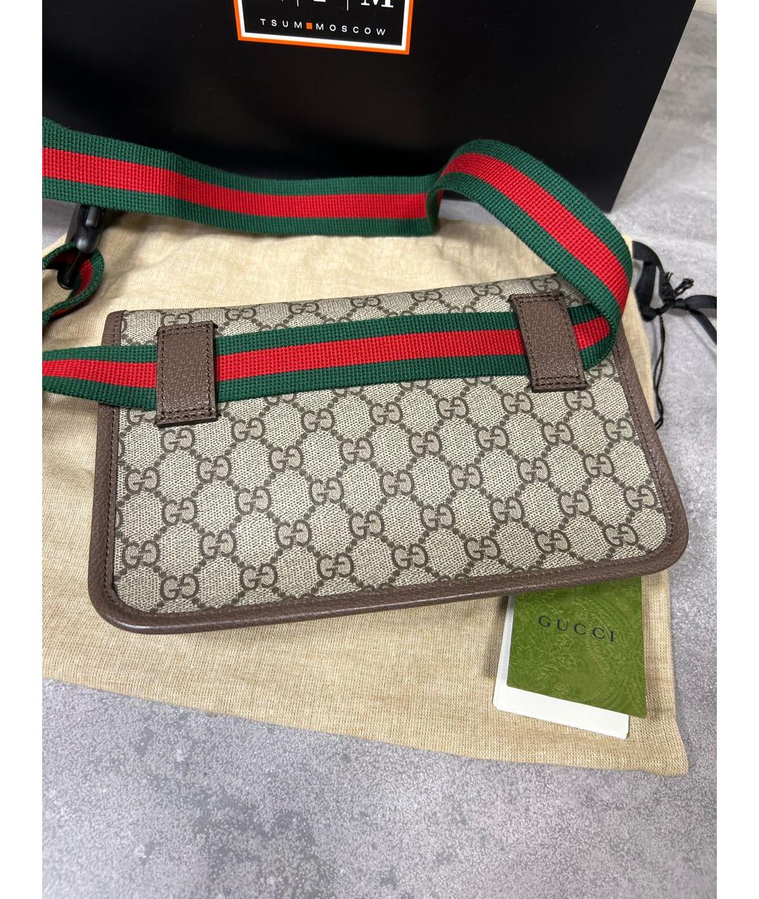 GUCCI Коричневая кожаная барсетка, фото 5