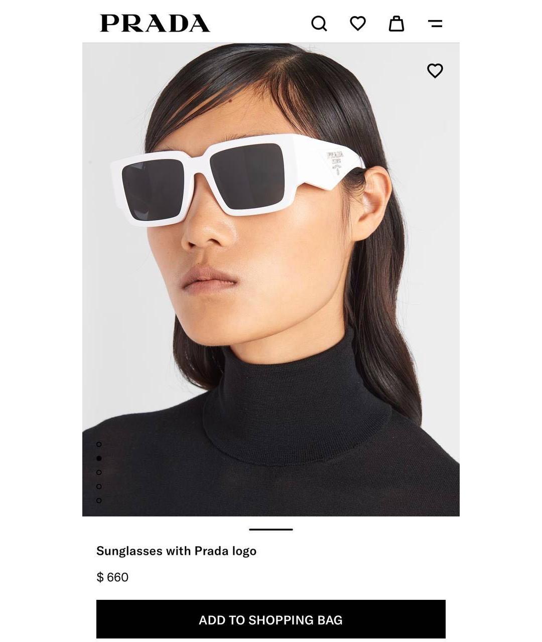 PRADA Белые пластиковые солнцезащитные очки, фото 7