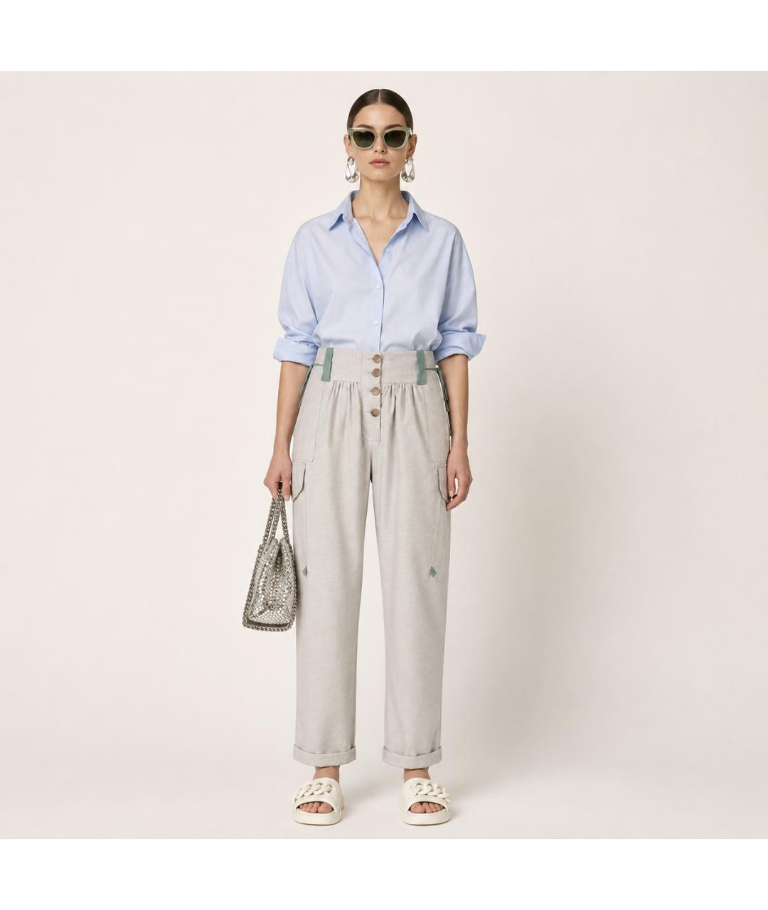 STELLA MCCARTNEY Бежевые хлопковые брюки широкие, фото 6