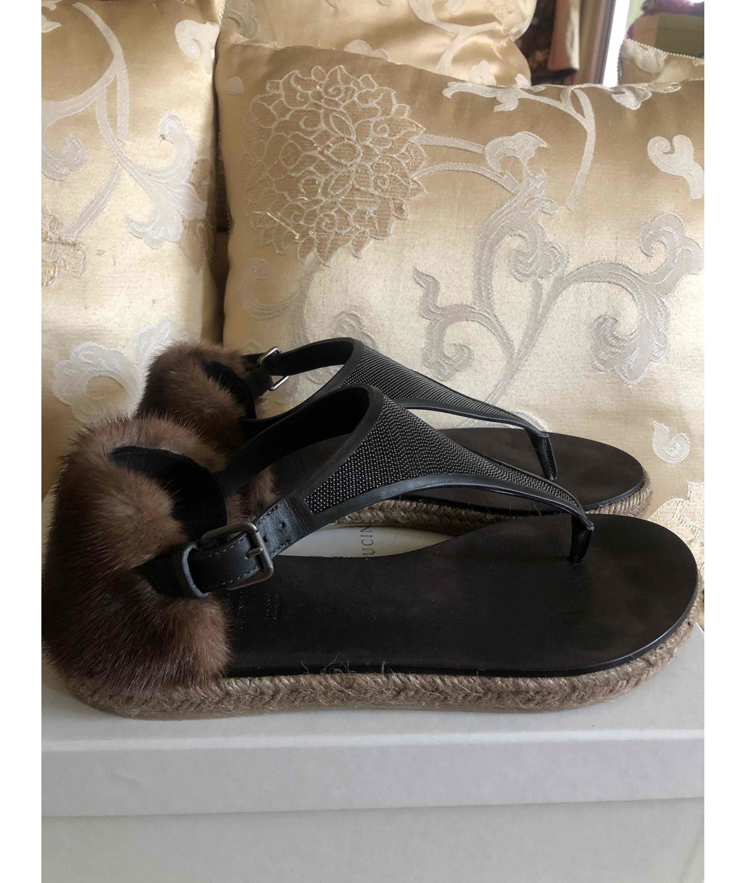 BRUNELLO CUCINELLI Черные кожаные сандалии, фото 5