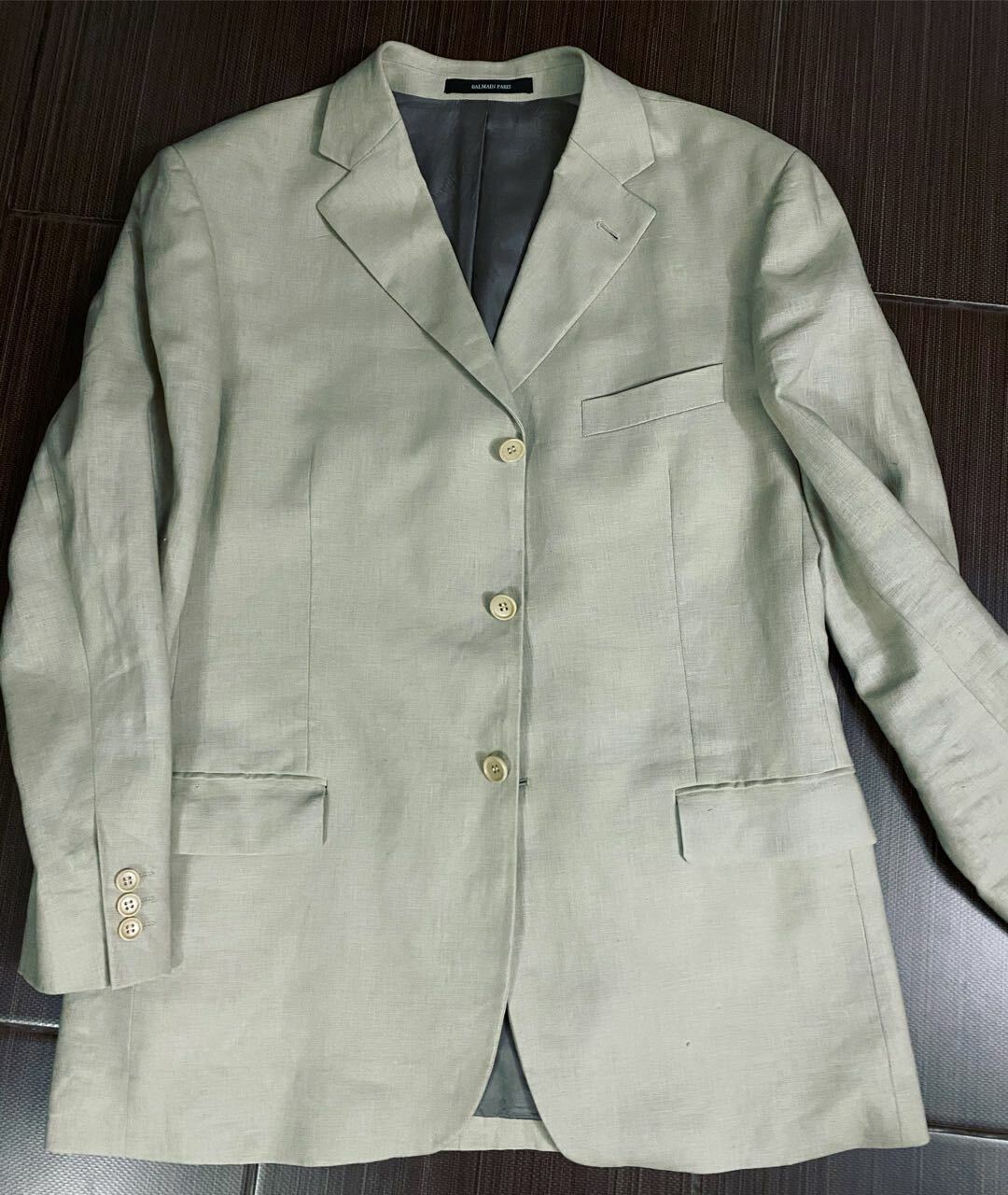 BALMAIN Бежевый льняной пиджак, фото 2