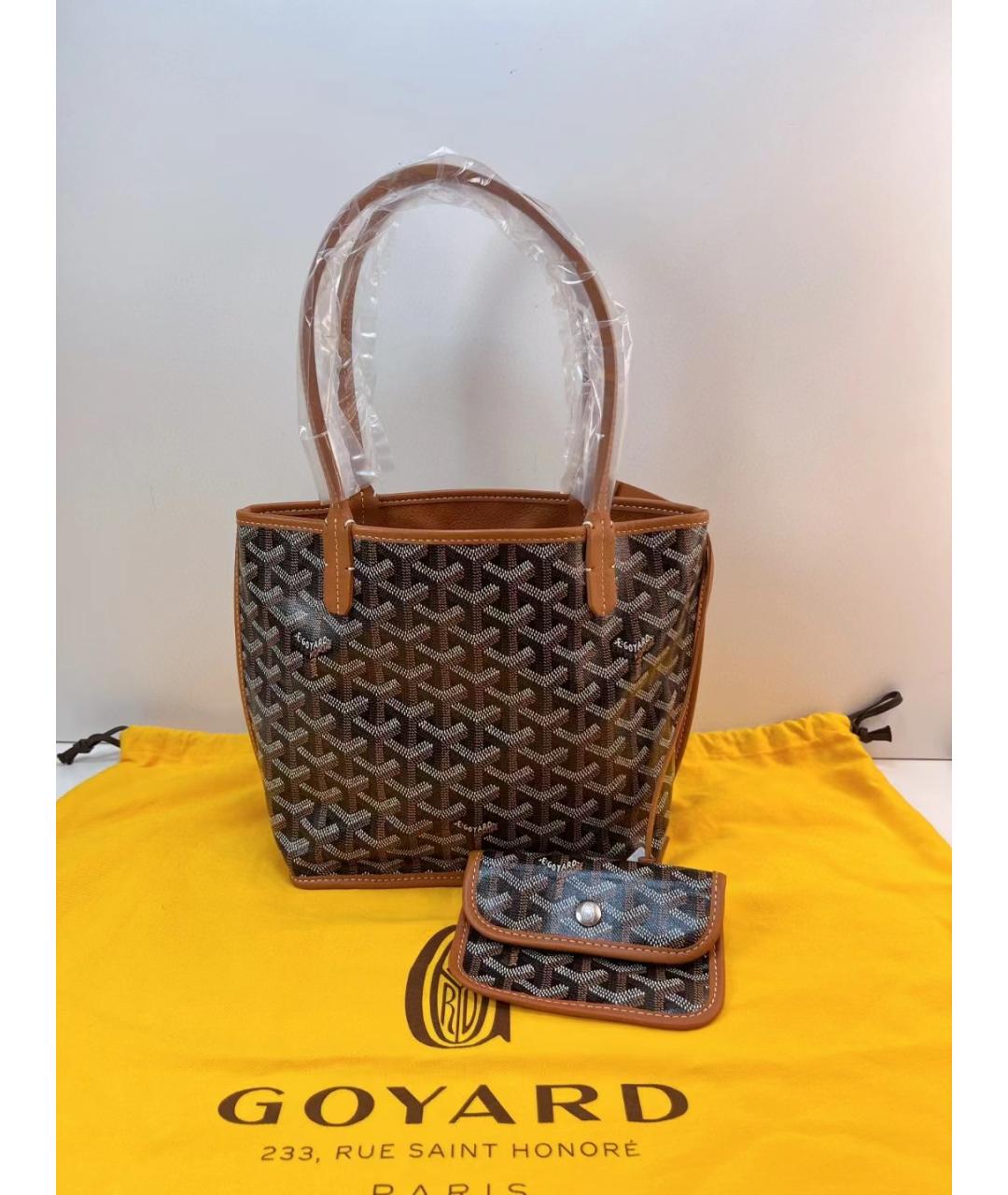 GOYARD Коричневая кожаная сумка с короткими ручками, фото 9