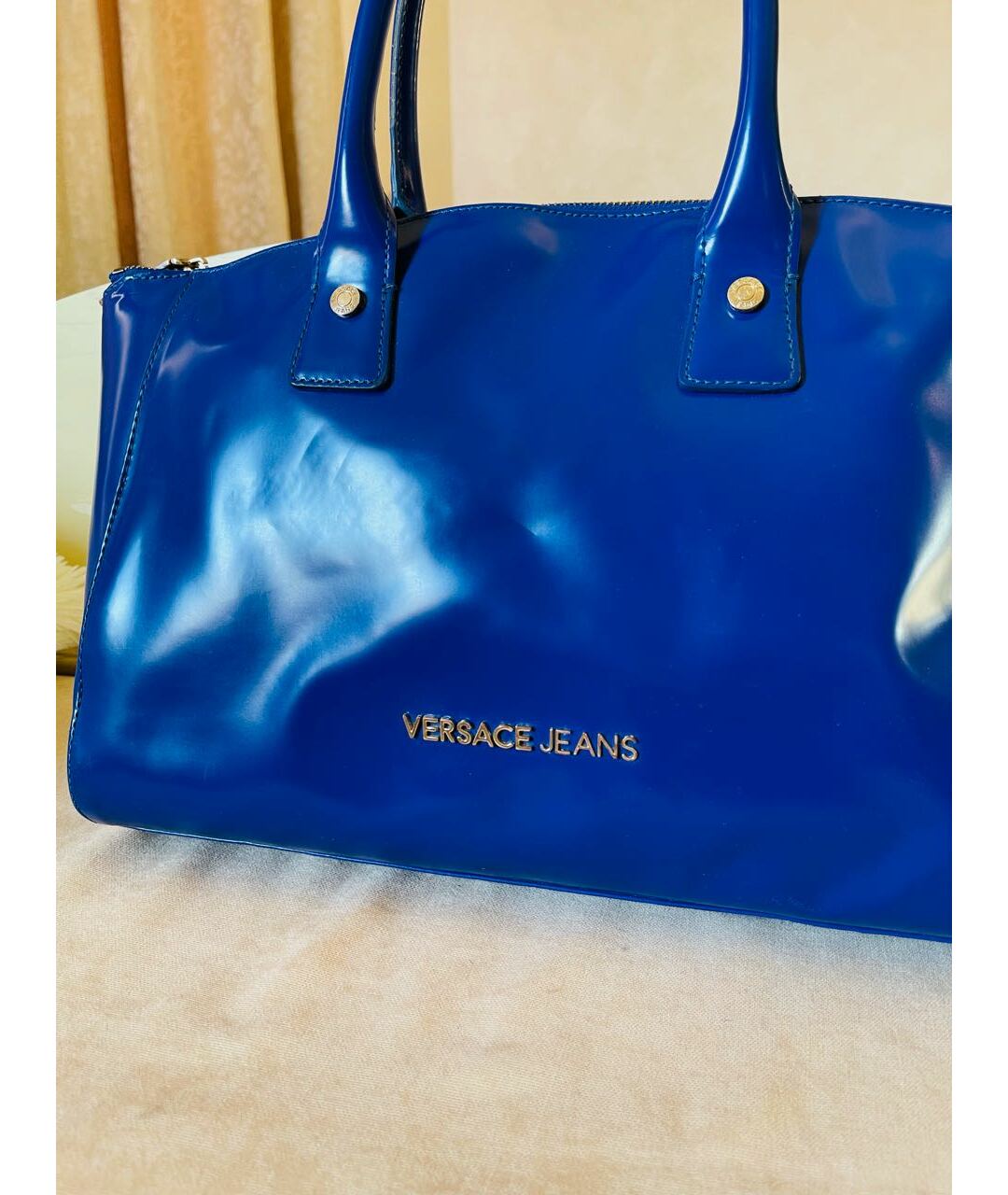 VERSACE JEANS COUTURE Синяя кожаная сумка тоут, фото 2