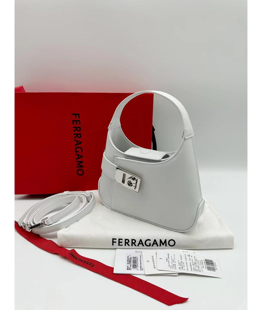 SALVATORE FERRAGAMO Белая кожаная сумка через плечо, фото 4