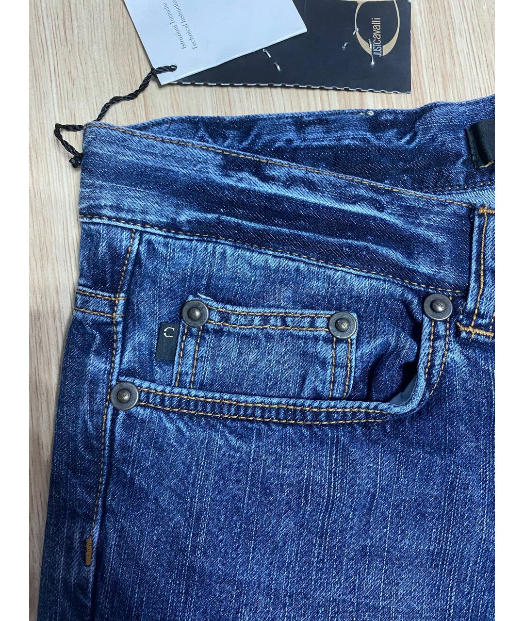 JUST CAVALLI Синие хлопковые прямые джинсы, фото 3