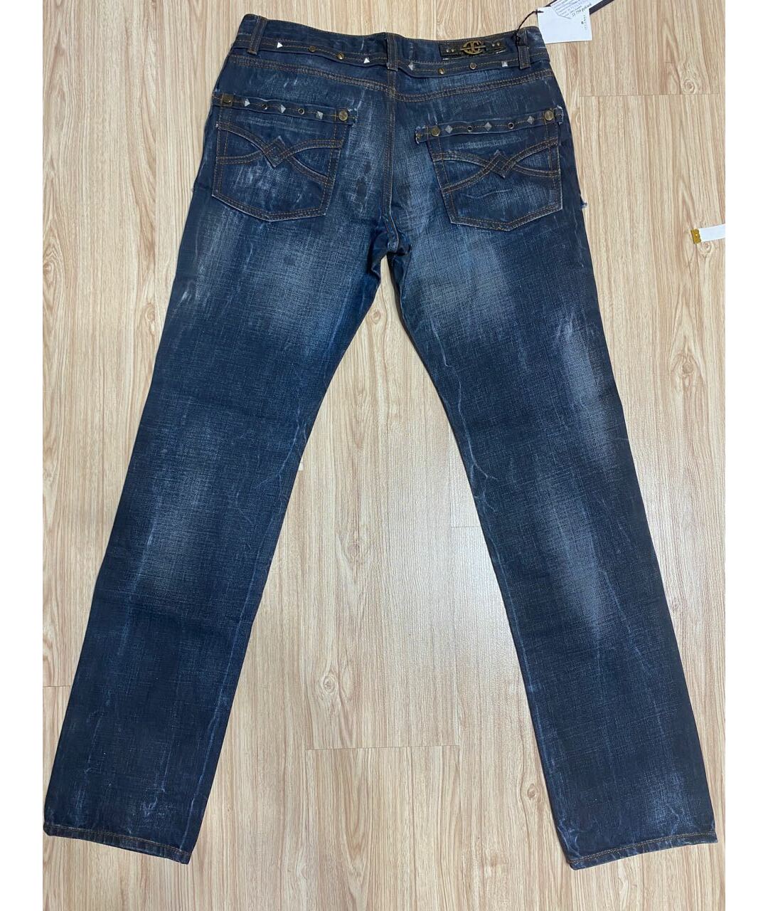 JUST CAVALLI Темно-синие хлопковые прямые джинсы, фото 2