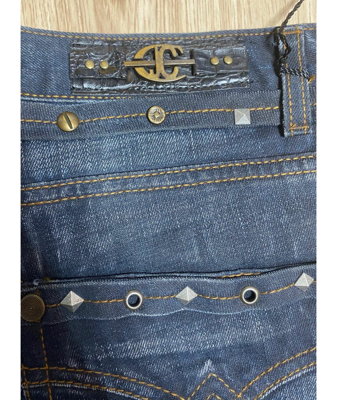 JUST CAVALLI Темно-синие хлопковые прямые джинсы, фото 4