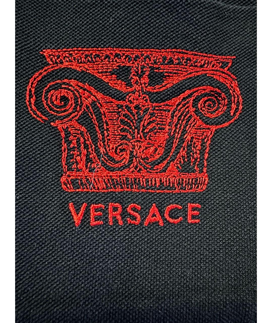 VERSACE Черное хлопковое поло с коротким рукавом, фото 2