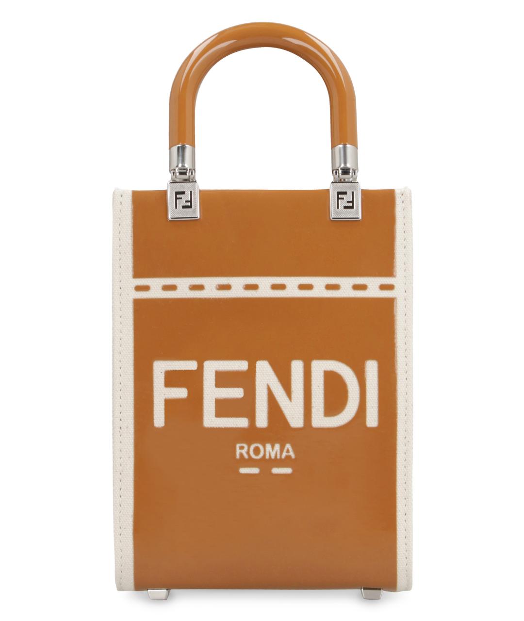 FENDI Бежевая хлопковая сумка с короткими ручками, фото 2